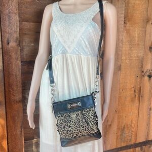 Ralph Lauren, chaps leopard Crossbody, brown silver bag purse
